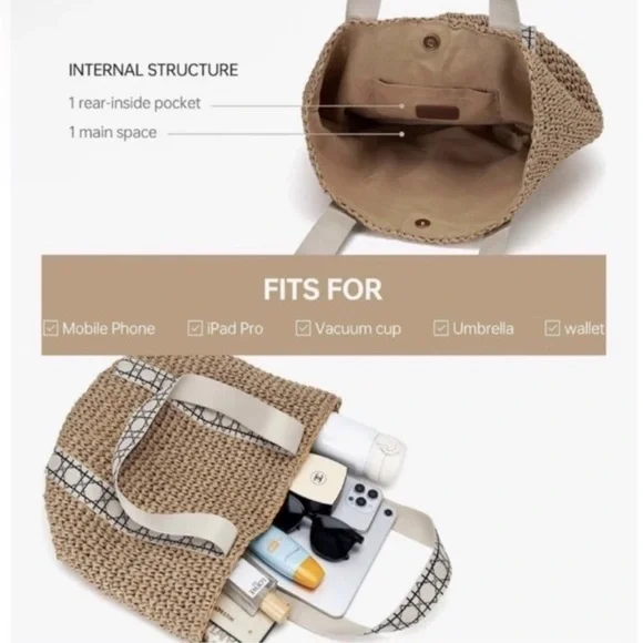 Kiss Sea Tote Straw Beach Bag - Picture 7 of 10